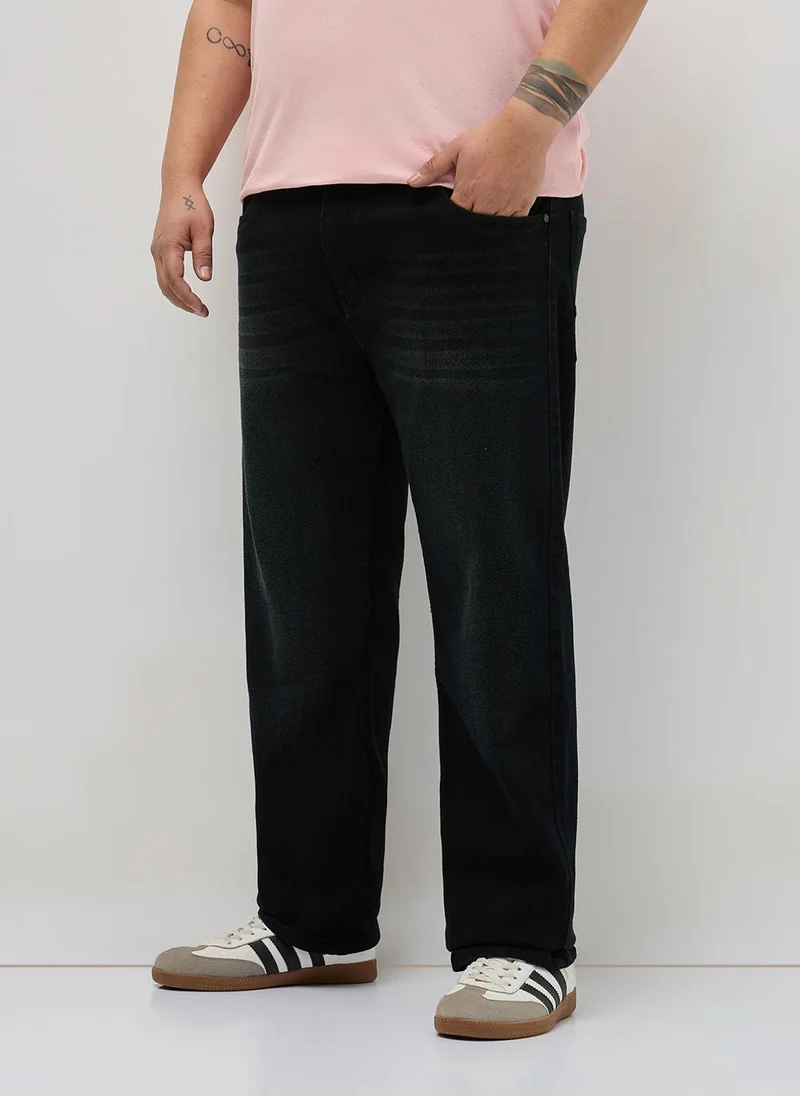 Urbano Fashion  Urbano Plus Men's Black Regular Fit Heavy Washed Denim Jeans Stretchable for Men | Best Price UAE